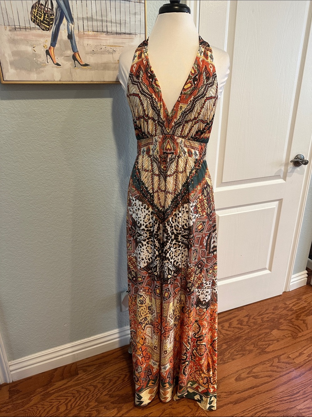 Boston Proper Multicolor Halter-Style Maxi Dress